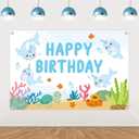 Narwhal Birthday Decoration, Narwhal Happy Birthday Backdrop Banner 53ft Under The Sea Background Prop for Sea Ocean Marine Animal Birthday Party Decoration