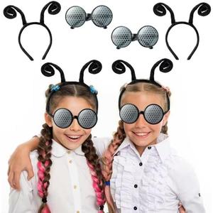 Yopyame 4PCS Fly Costume Bug Accessories Set Black Velvet Bug Antenna Headband with Glasses Insects Hairband Glasses Firefly Dragonfly Costume Accessories Bug Headband and Glasses for Cosplay Party