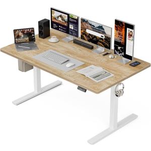 Grandder 55x32 Large Electric Standing Desk, Height Adjustable Computer Desk with 2 Memory Presets, 31.5" Deep Desktop Sit Stand Desk Home Office Desk Workstation Table with Hooks, Oak, Size: 55*31.5 Inch