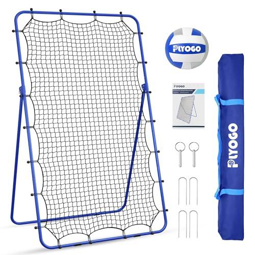PLYOGO Volleyball Rebounder Net, 4×7FT Bounce Back Practice Net with 5 Adjustable Angles, Indoor Outdoor Easy-Set Up Training Equipment for Improving Spiking Skills, Carrying Bag & PU Volleyball