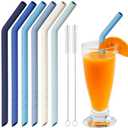 NiHome 6PCS Extra Wide Reusable Bent Silicone Straws for Boba, Smoothies, Bubble Tea, Bent Straws for Thick Drinks, Child-Safe, Customizable Length, 2 Brushes Easy Cleaning (Ocean Colors)