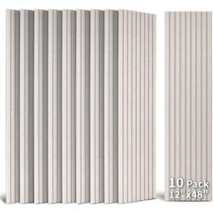 Art3dwallpanels 10 Pack Acoustic Panels, 48" X 12" X 0.35" Soundproof Wall Panels, Self Adhesive High Density Sound Absorbing Acoustic Treatment for Recording Studio, Office, Camel, 10 Pack 12''x48''