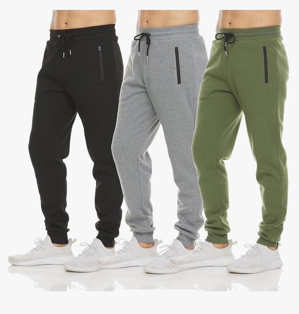 PURE CHAMP Mens Sweatpants 3 Pack Fleece Active Athletic Workout Jogger Sweatpants for Men with Zipper Pocket Size xl