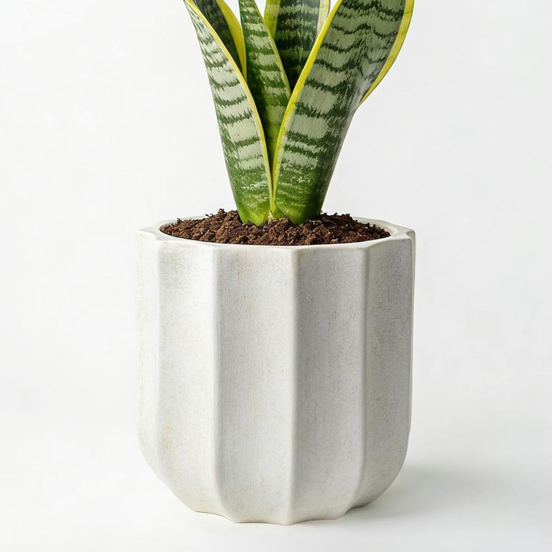 10 Inch Plant Pot Ceramic Planter with Drainage Hole & Removable Drain Plug, Decorative Flower Pot for Indoor Outdoor Plants, Modern Round Large Planter, Cream White