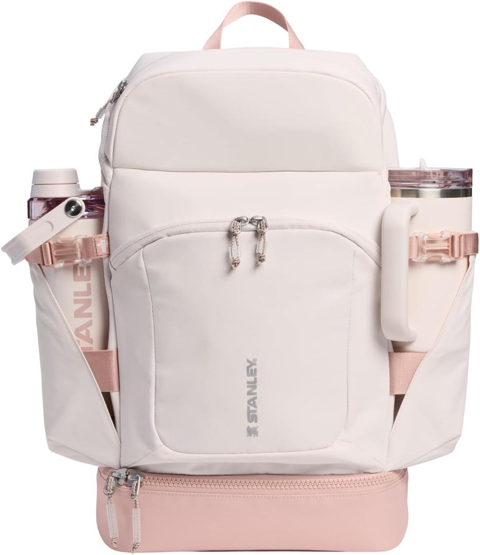 STANLEY Vitalize Backpack | Gym, Work & Travel Bag with Laptop Sleeve | Expandable Bottom Compartment | Tumbler & Water Bottle Pockets | Durable Recycled Fabric | Rose Quartz