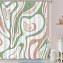 DYNH Cute Green Shower Curtain,Cute Boho Aesthetic 70S Abstract Sage Green Pink Wavy Spiral Swirl Shower Curtain, Vintage Retro minimali Teen Girls Shower Curtain Set with Hooks,72X72IN (Multi2)