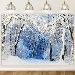 Avezano 8x6ft Winter Wonderland Backdrop Snowy Forest, Backdrop Holiday, Backdrops for Photoshoot, Winter Birthday Baby Shower Decorations, 94x71In, Blue