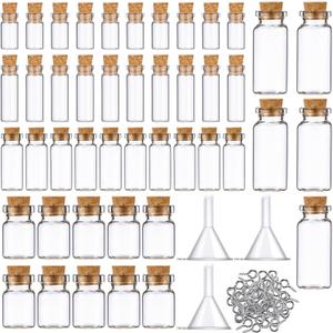 Sherli 45 Pcs Mini Tiny Glass Jars Small Bottles with Cork Stoppers Spell Jars with Eye Screws and Funnels Tiny Cork Glass Bottles for DIY Art Craft (1ml, 2ml, 3ml, 5ml, 10ml)