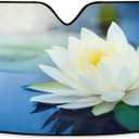Car Windshield Sunshade Beautiful Lotus Flower Pattern, Blocks Sun Visor Protector Foldable Sun Shield Keep Your Vehicle Cool, Fits Windshields of Most Sizes (White)