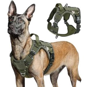 rabbitgoo Tactical Dog Harness for Large Dogs, No Pull Military Service Vest with Handle & Molle, Easy Control for Training Walking, Adjustable Reflective Straps, Green camo, L