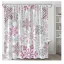 Christmas Shower Curtain Winter Snowflakes Wonderland Pink and Silver Snowflake on White Cute Snowfall Happy New Year Xmas Holiday Modern Polyester Fabric Bathroom Curtain with Hook