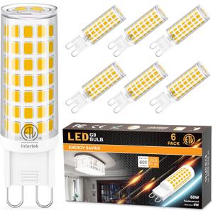 hansang G9 LED Bulb Bi Pin Ceramic Base 2700K Soft White, 60W Halogen Equivalent T4 LED Light Bulbs, G9 Base Chandelier Light Bulb for Home Lighting, 600LM, Non-dimmable, 6 Pack