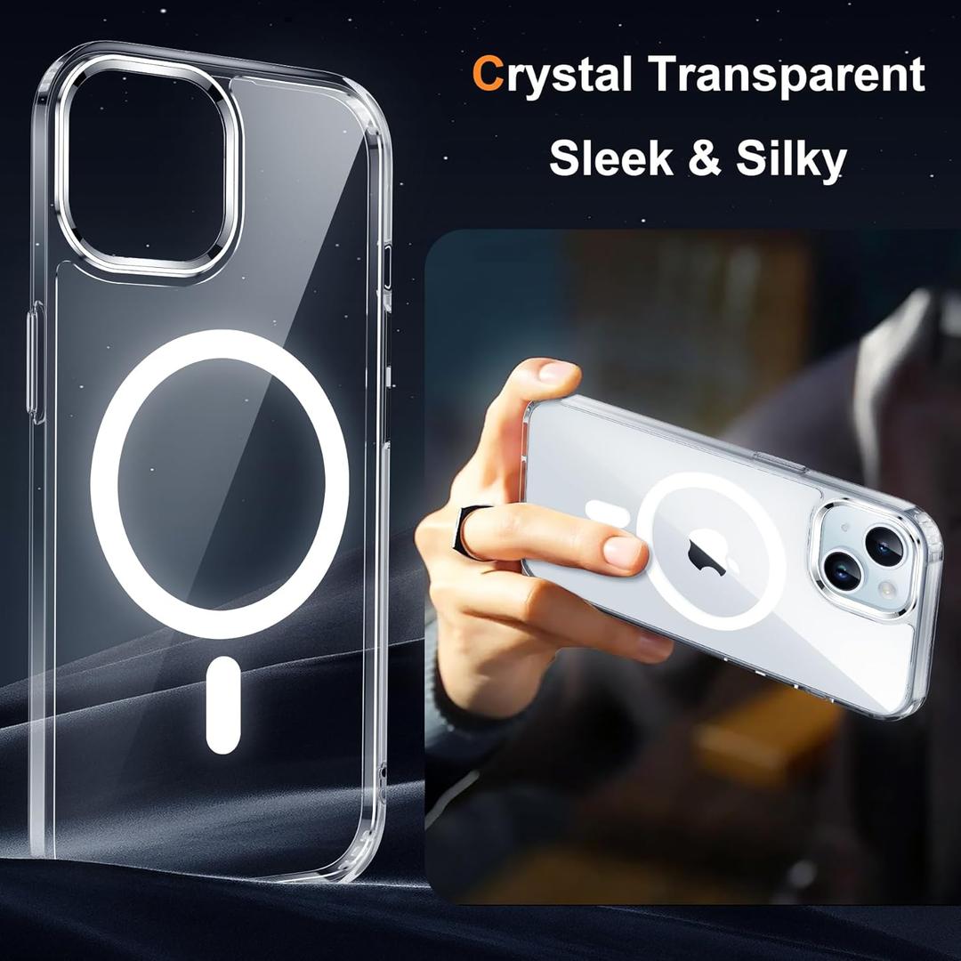 ORETECH Magnetic for iPhone 15 Case, [Compatible with MagSafe][2 Pcs Screen Protectors][15 FT Drop Protection] Transparent Back, Shockproof Bumper, Anti-Scratch Phone Case for iPhone 15, Clear