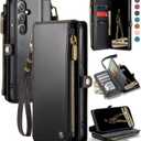 Defencase Compatible with Galaxy A15 5G Case Wallet with RFID Blocking Card Holder for Women Men, PU Leather Magnetic Snap Flip Zipper Strap Wallet Phone Case Fit for Samsung Galaxy A15 5G, Black