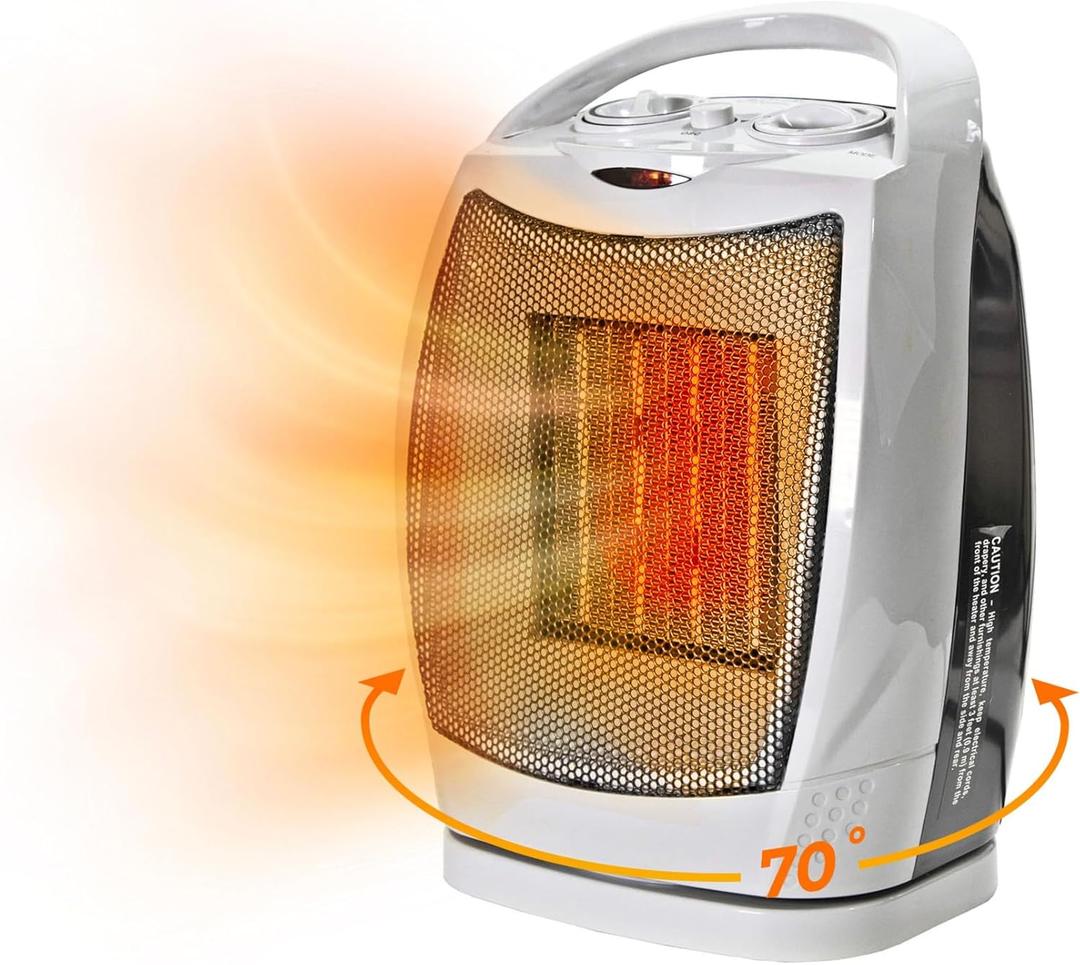 Comfort Zone Oscillating Indoor Space Heater, Portable, Ceramic, Electric, Energy-Efficient, Adjustable Thermostat, Tip-Over Switch, Overheat Protection, Ideal for Home, Bedroom, Office, 1500W, CZ449E