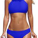 beautyin Swimsuits for Women High Neck Halter Cross Back Bikini Set Bathing Suit Royal Blue L