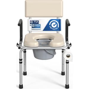 M73 Drop Arm Bedside Commode, Portable Toilet for Adults 400lbs