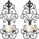 Wall Sconces Candle Holder Set of 2, Metal Wall Decorations Hanging Wall Mounted Candle Sconces for Living Room Dining Room, Black with Gold (Black with Gold) (Antique Black-1)