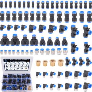 90 Pcs Quick Connect Air Line Fittings Kit Pneumatic Push Lock Air Fittings 1/8",1/4",3/8",1/2" Push to Connect & NPT Thread Air Hose Fittings Quick Release Airline Fitting Kit