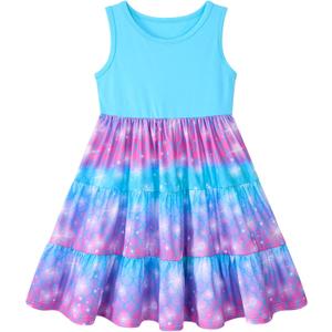 Lovekider Little Girls Casual Cotton Sleeveless Dresses Summer Swing Twirly Sundress Kids 3D Cute Sun Dress 4-8T (Blue-purple Mermaid)