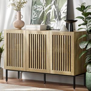 Buffet Cabinet with Storage,47" Farmhouse Console Table with Metal Base and Adjustable Shelves,Sideboard Coffee Bar Cabinet with 3 Doors for Kitchen,Dining Room,Living Room,Oak