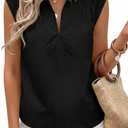 Tankaneo Womens Summer V Neck Tank Tops Collared Sleeveless Shirts Trendy Casual Loose Fit Blouse (Black)
