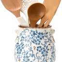 Utensil Holder for Kitchen Counter, Modern Farmhouse Rustic Cooking Utensil Holder and Crock, Exquisite Chinoiserie Floral Ceramic Utensil Organizer for Home Kitchen Decor- Blue and White Porcelain