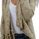 CEASIKERY Women's Tassel Hem Sweater Long Cardigan Knitwer Pullover Poncho Coat (Gold, XL)