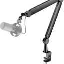 FIFINE Mic Arm Stand, Microphone Boom Arm with Desk Clamp, Cable Channels, 3/8" to 5/8" Threads, Heavy Metal Microphone Stand for Podcast, Vocal Recording, Gaming-BM66 Black