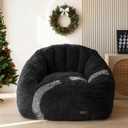 MAXYOYO Giant Bean Bag Chair, Oversized Bean Bag Couch for Adults and Kids, Faux Fur Shell-Shaped Large Chair with Filler, Stuffed Big Accent Sofa Lounge Floor Sofa for Gaming, Reading, Black