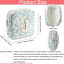JOVAKIT Small Quilted Alphabet Makeup Bag Cosmetic Bag for Women, Gifts for Girls Age 2-16, Floral Flowers Cotton Travel Toiletry Pouch, Zipper Make Up Lipstick Data Cable Organizer Bag (Blue J)