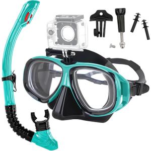 Nearsighted Snorkeling Gear for Adults Youth, Professional Shortsighted Full Dry Top Silicone Snorkel Set, Anti-Fog Diving Mask with Detachable Camera Mount for Scuba Diving, Spearfishing, Freediving (-5.5)