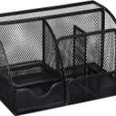 Greenco Mesh Desk Organizer Office & Dorm Room Supplies Caddy, 6 Compartments, Small Black Desk Organizer for Pen, Pencil, Small Office Supplies and Stationary Accessories Storage Organization (New)