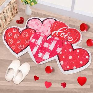 Valentine's Day Bathroom Rug Cute Valentines Door Mat Bath Mat Love Shape Shower Bathroom Decoration Heart Rug Non Slip Washable