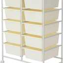 Rolling Cart with 10 Drawers, Plastic Drawer Cart with Metal Frame, Multipurpose Art Craft Cart Organizer with Wheels, Utility Cart with Drawers for Home, Office, School, White