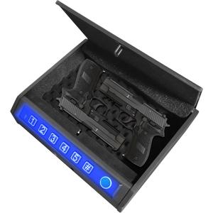 Gun Safe for Handgun  Upgraded 0.1 Seconds Quick Access Pistol Safe with Fingerprint, Keypad & Backup Key, Silent Mode, Portable Firearm Lock Box for Bedside, Nightstand, Car, Home