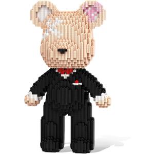 HOOLEDAY Bridegroom Bear Micro Building Blocks Set (2350 Pieces), with Black Suit Design, Wedding Decoration Present for Lovers Men & Women