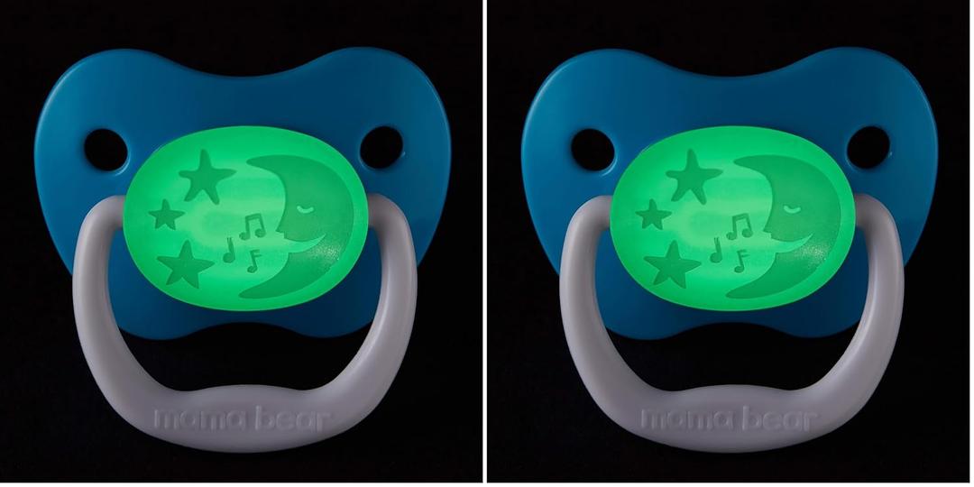 Amazon Brand - Mama Bear Glow-in-The-Dark Baby Pacifier, Stage 2 (6-12M), BPA Free, Assorted Colors, 4 Count (Pack of 2)