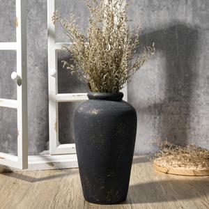 Rustic Ceramic Flower Vase, Small Decorative Terracotta Boho Vase for Living Room, Table Centerpiece, Shelf Decor, Farmhouse, Entryway - 11 Inch Tall, Vintage Black