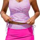 Beachsissi Tankini Swimsuit for Women Tummy Control Tankini Set Two Piece Bathing Suit (Large, Hotpink)