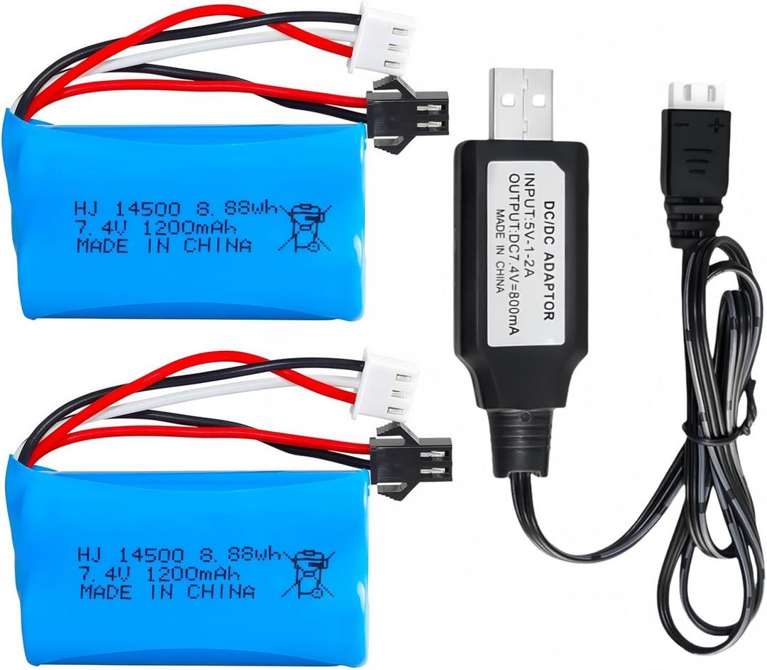 2 pcs 7.4V 1200mAh 5C Li-on Battery SM-2P Plug for Airsoft Gun Water Ball Gun Battery Gel Blaster