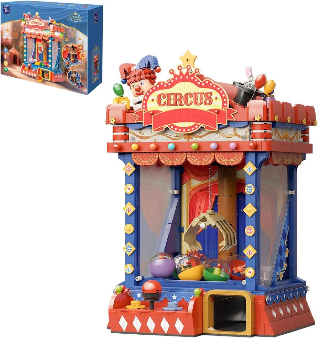 PANTASY Retro Circus Claw Machine Building Kit, Arcade Style Arcade Machine Block Model with Lights & Music, Interactive Collectible Building Set and Display Toy for Adults and Kids