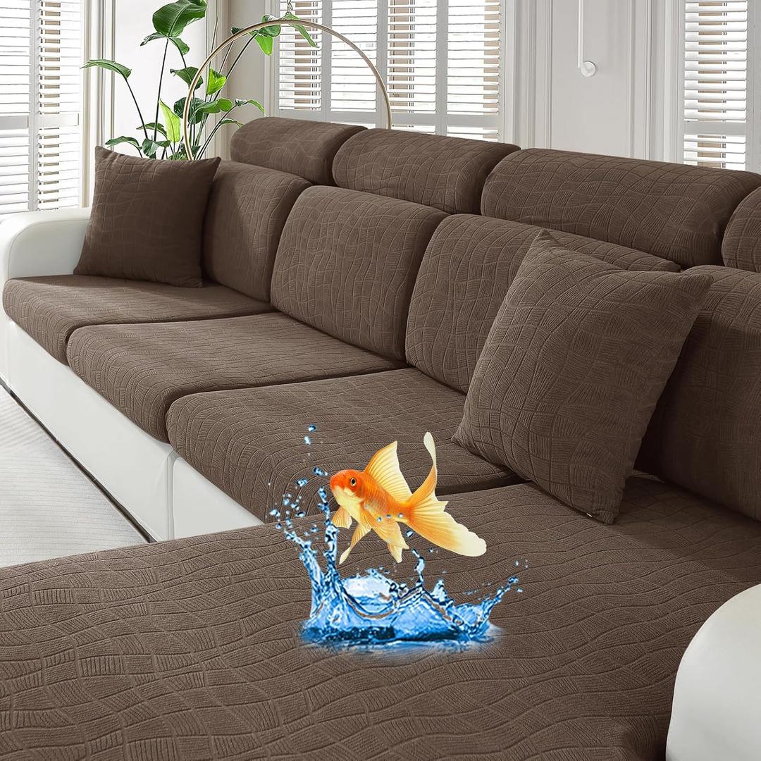 MAXIJIN Waterproof Couch Cushion Covers Stretch Sofa Seat Covers WashableDogs Pets Proof Individual Sectional Couch Cover with Elastic Bottom (1 Pc Sofa Cushion Cover, Light Coffee)
