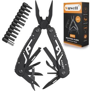 26-in-1 MultitoolProfessional Stainless Steel Multi Tools Multitool Pliers Pliers Pocket Knife with Heavy Duty Screwdriver Sleeve, Replaceable Bits Multitools for Outdoor, (black)