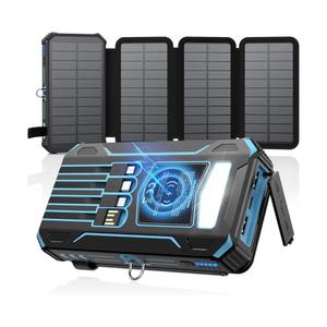 SOARAISE Solar Charger Power Bank - 48000mAh Wireless Portable Charger Built-in 4 Cables and 4 Solar Panels, PD QC 3.0 Fast Charging USB C Battery Pack with Flashlight for Camping Travel (Blue)