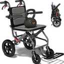 15 Inch Seat Wheelchairs for Adults 12 Inch Honeycomb Tire, Transport Wheelchair Lightweight Foldable (Only Takes 1S), Ultra Light Wheelchair with Telescopic Handle(Only 20LBS, Holds 270 LBS)