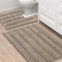 H.VERSAILTEX Bathroom Rugs Bath Rug Set 2 Piece Bathroom Contour Rug Toilet Mat Sets Non Slip Contour Bath Rug Ultra Thick Water Absorbent Striped Bath Mats Washable(36" x 24" Plus 20" x 24" U, Taupe)