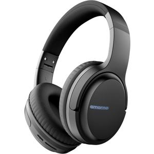 AMORNO Bluetooth Headphones Over Ear, 68 Hours Playtime Wireless Headphones with Mic, Foldable Adjustable Lightweight HiFi Stereo Headset for Cellphone/PC/Work/Travel/Home/Office (Black)