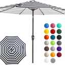 JEAREY 10FT Patio Umbrellas Outdoor Table Umbrella with Push Button Tilt and Crank, Market Umbrella 8 Sturdy Ribs UV Protection Waterproof for Pool, Garden (Black & White Stripe)