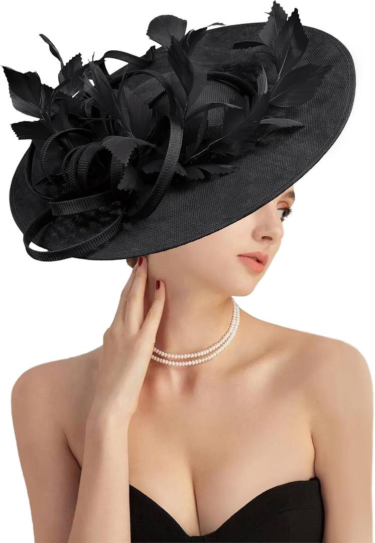 dressfan Fascinator Hats for Women,Linen Vintage Feather Headwear for Derby/Church/Wedding/Cocktail/Tea Party